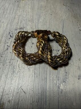 Winards Vintage Gold-Tone Twisted Rope Hoop Earrings with Silver Accents